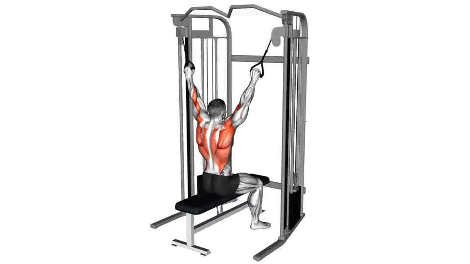 Medium-grip lat pull-down exercise instructions and video