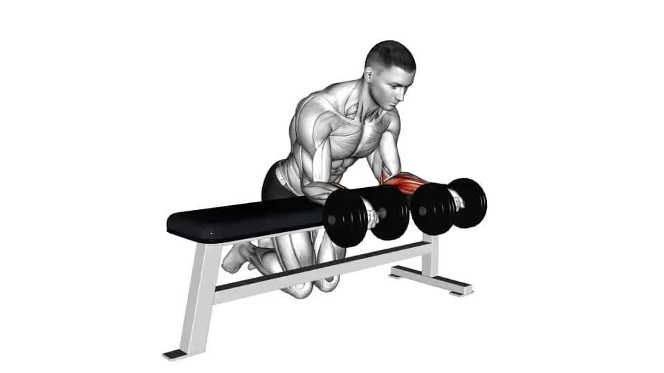 Thumbnail for the video of exercise: Dumbbell Over Bench Revers Wrist Curl