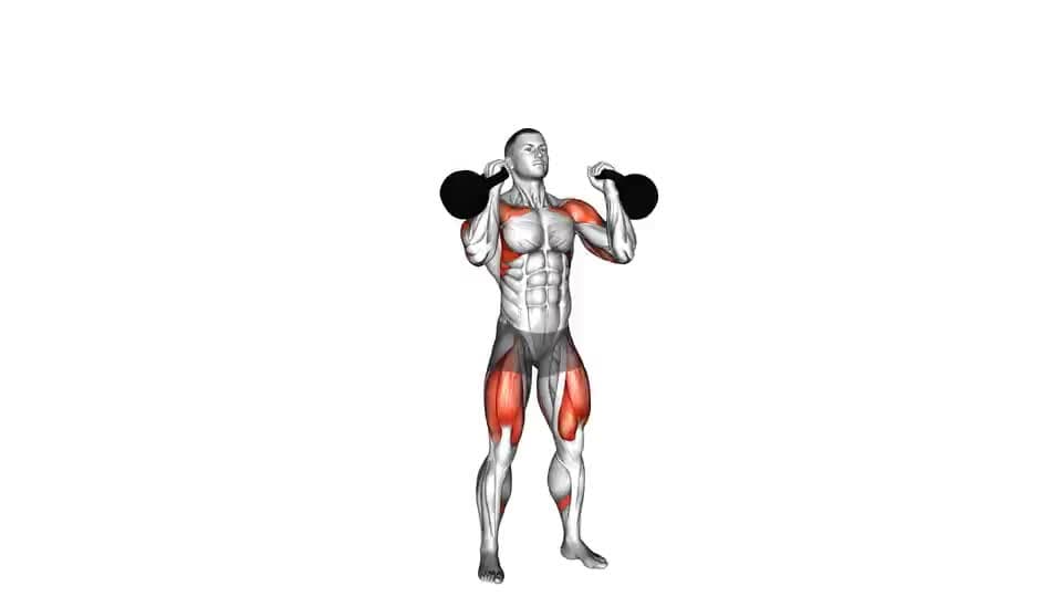 Thumbnail for the video of exercise: Kettlebell ድርብ ግፋ ፕሬስ