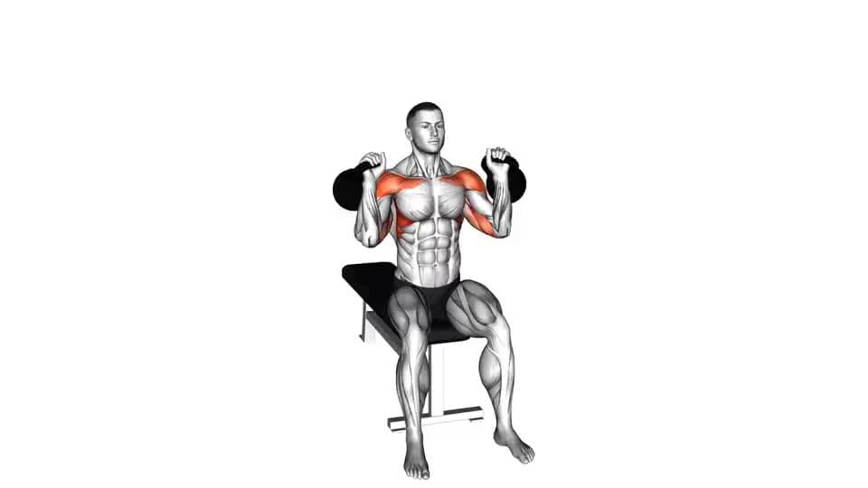 Thumbnail for the video of exercise: Kettlebell Sittende Twee Arm Militêre Pers
