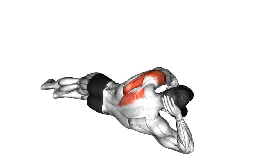 Thumbnail for the video of exercise: डम्बल फर्श पर पड़ा रियर डेल्ट रेस