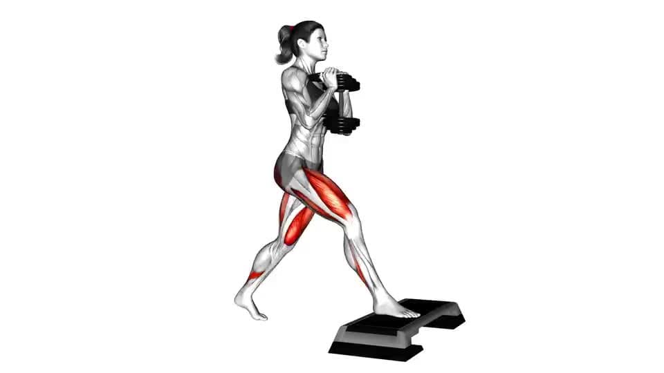 Thumbnail for the video of exercise: डम्बल गॉब्लेट स्प्लिट स्क्वाट फ्रंट फुट एलिवेटेड