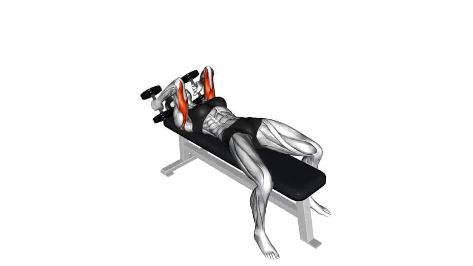 Thumbnail for the video of exercise: Алтернативно разгъване в легнало положение с дъмбели