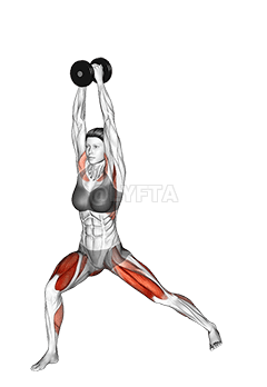 Thumbnail for the video of exercise: Dumbbell Overhead Side Lunge