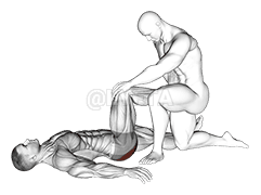 Thumbnail for the video of exercise: Assisted Lying Gluteus Maximus Stretch