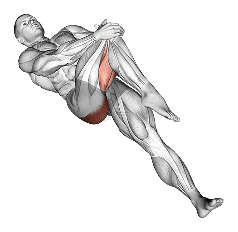 Liggend over de knie, trek stretch omhoog demonstration