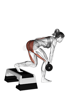 Thumbnail for the video of exercise: Становая цяга з гантэлямі на адной назе з падтрымкай Stepbox