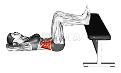 Floor Twisting Crunch Feet on Bench demonstration