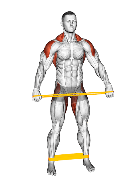 रेज़िस्टेंस बैंड स्टैंडिंग डाउन वार्म-अप demonstration