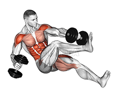 Thumbnail for the video of exercise: Dumbbell Seated Tuck Twisting Crunch on Floor