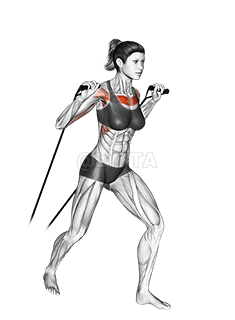 Band standing incline chest press demonstration