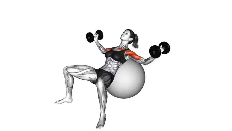 Image of Zbură înclinată cu gantere pe minge de exercițiu